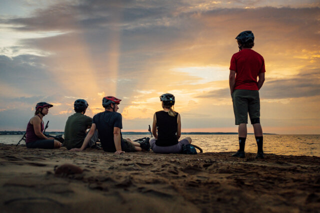 The whole crew enjoying an incredible sunset at Robinson's Island in Prince Edward Island