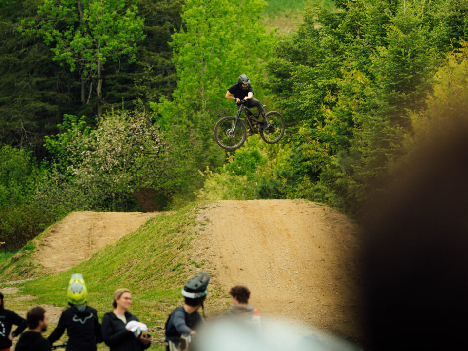 Devon White sending it at the Mountain Bike Atlantic Festival at Sugarloaf Bike Park in New Brunswick